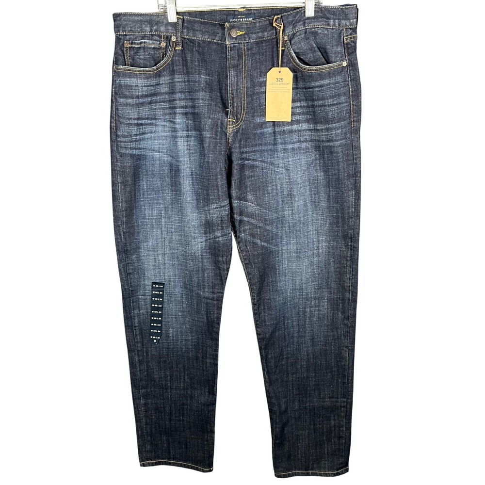 Lucky Brand 329 Classic Straight Jeans Mens 40x34 Dark Wash Indigo Denim